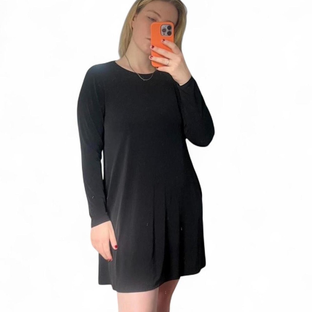 J.Crew black long-sleeve dress.